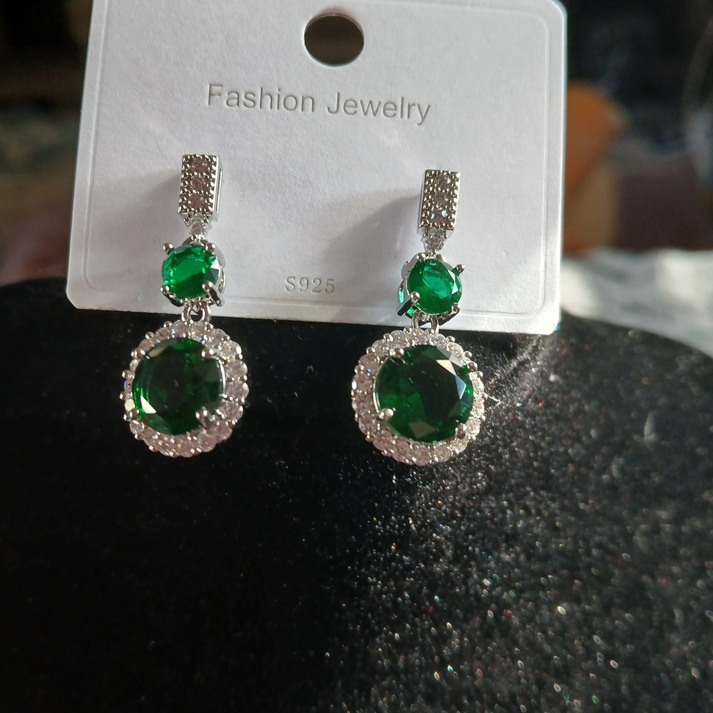 Chic Silver and Green Gemstone Earrings
